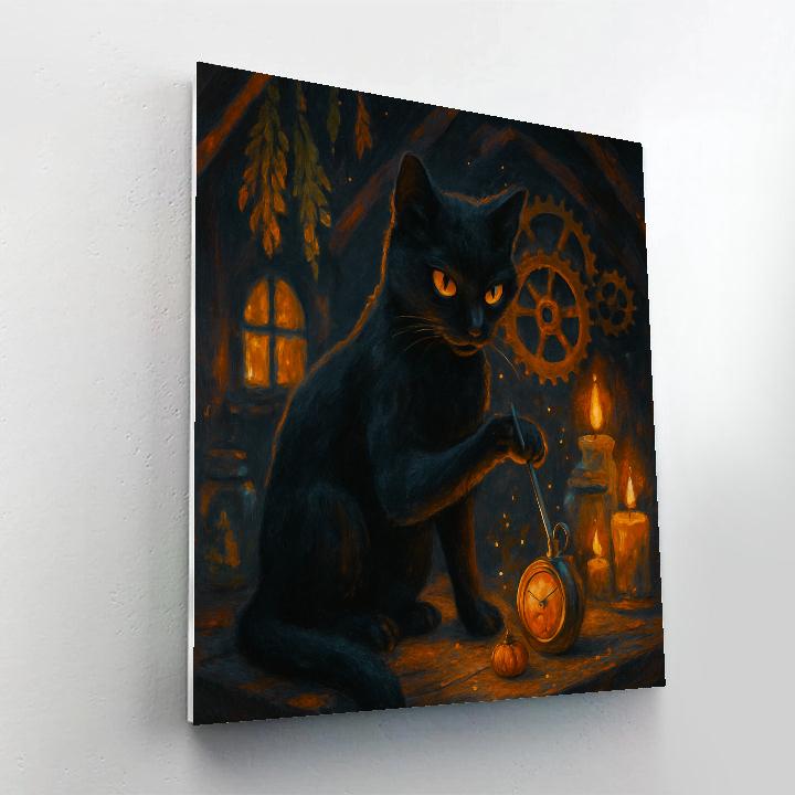 The Black Cat Clockmaker At Witching Hour Painting by numbers kit