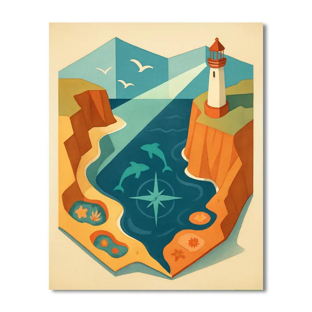 Lighthouse Mapfold Ocean Cove Number painting