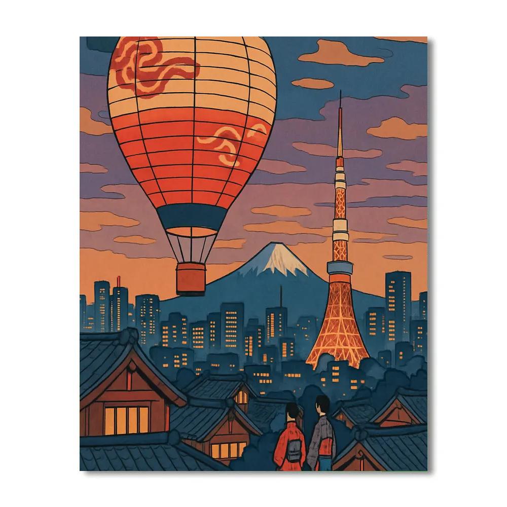 Ukiyo E Dreams In Japan Skyline paint by number