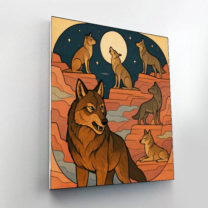 Moonlit Ravine With Wolf Council paint by number
