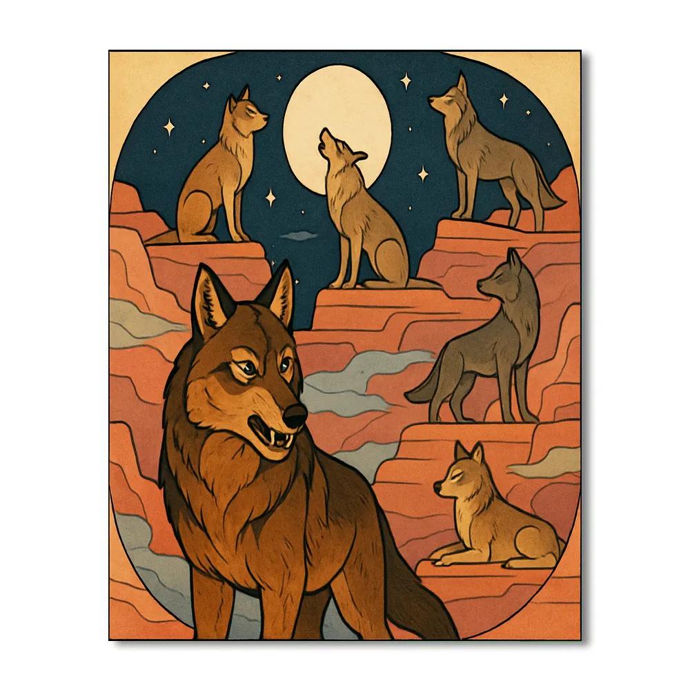 Moonlit Ravine With Wolf Council paint by number