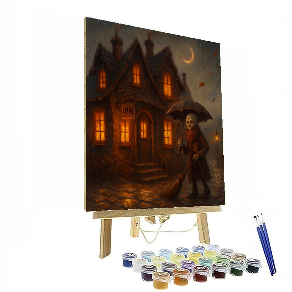 Glow Window Haunted Inn Under Autumn Rain paint by number