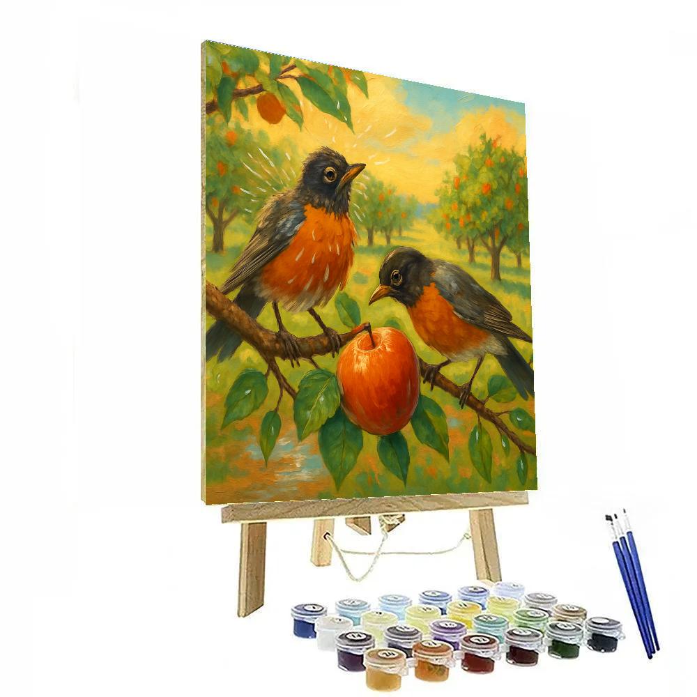 Golden Orchard Robins After Rain painting number kit