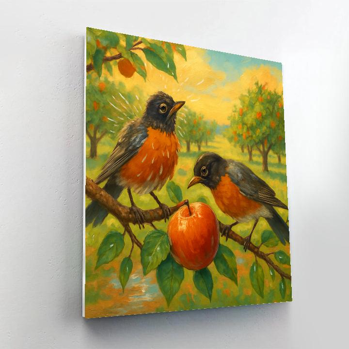 Golden Orchard Robins After Rain painting number kit