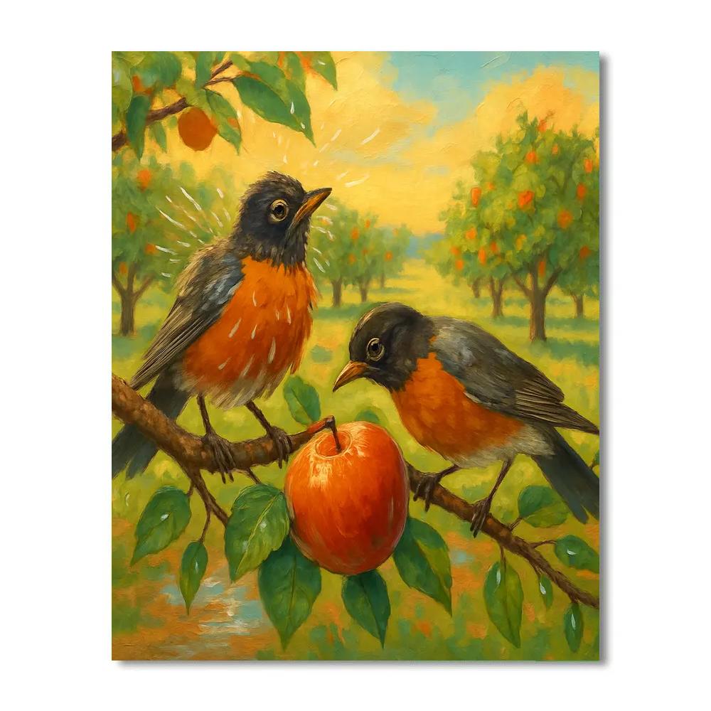 Golden Orchard Robins After Rain painting number kit