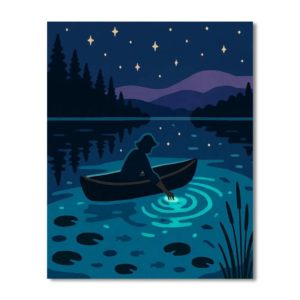 Bioluminescent Lake Night Drift paint by number