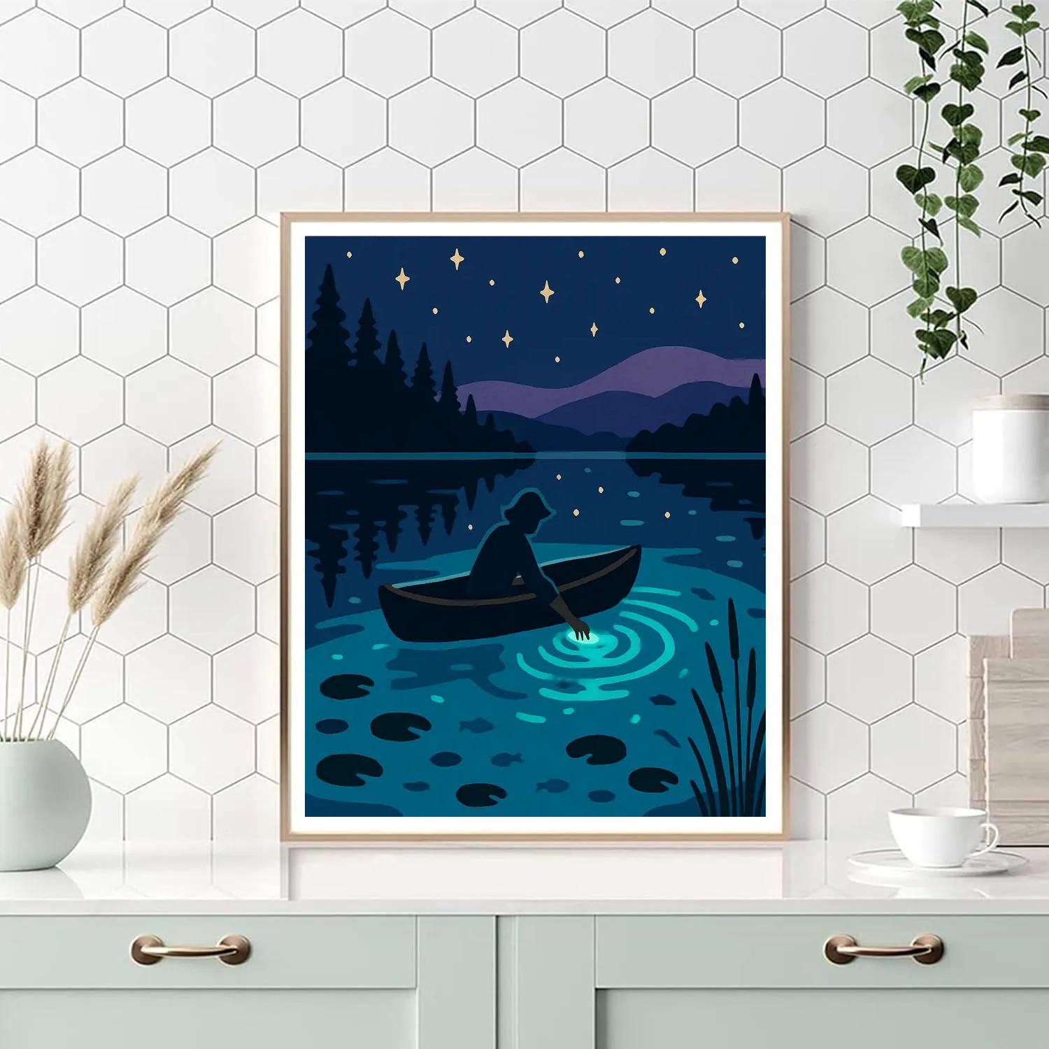Bioluminescent Lake Night Drift paint by number