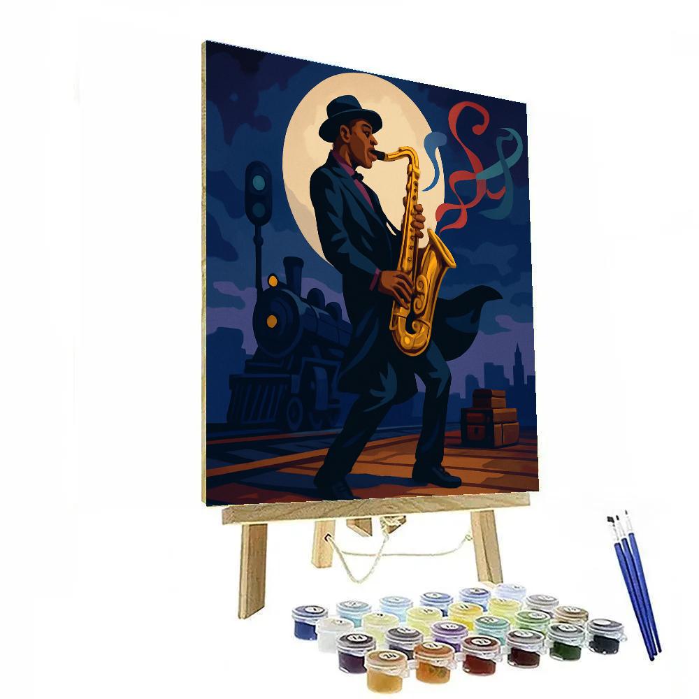 Midnight Rail Yard Jazz Session Number painting