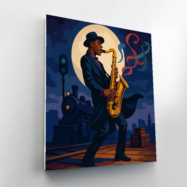 Midnight Rail Yard Jazz Session Number painting