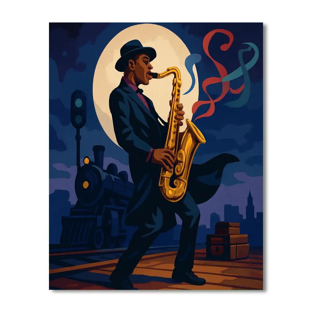 Midnight Rail Yard Jazz Session Number painting