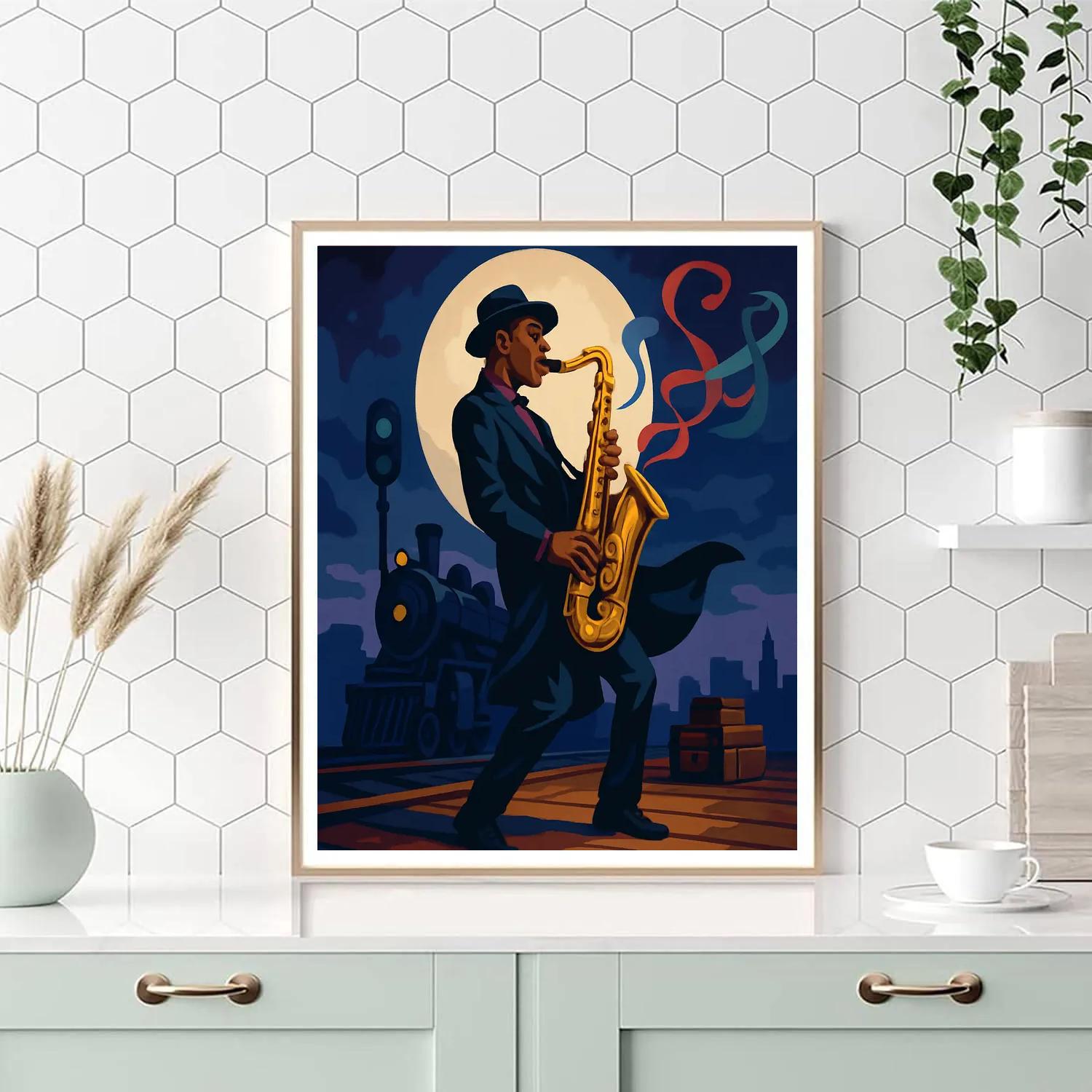 Midnight Rail Yard Jazz Session Number painting