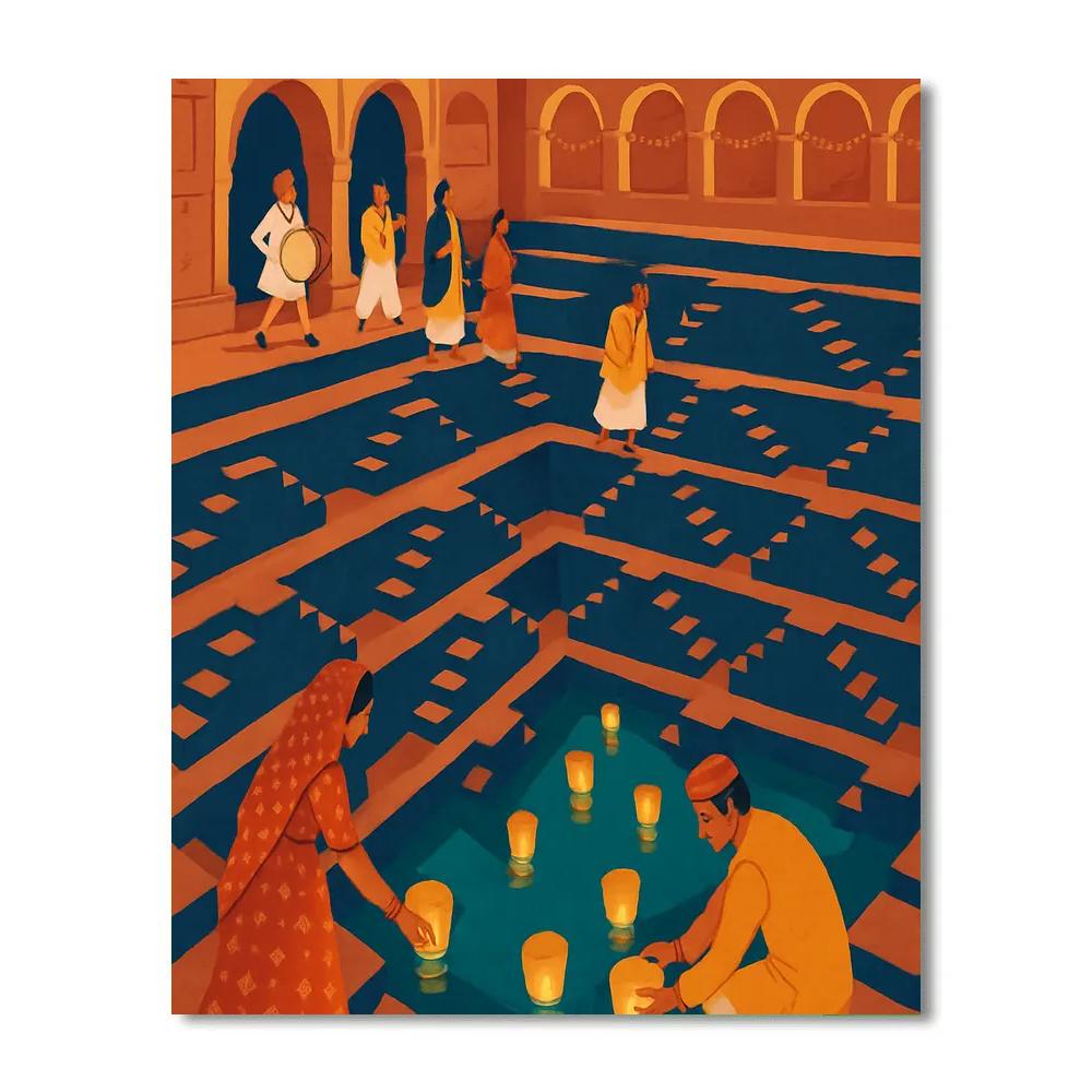 Stepwell Lantern Festival In India Numbered painting kits