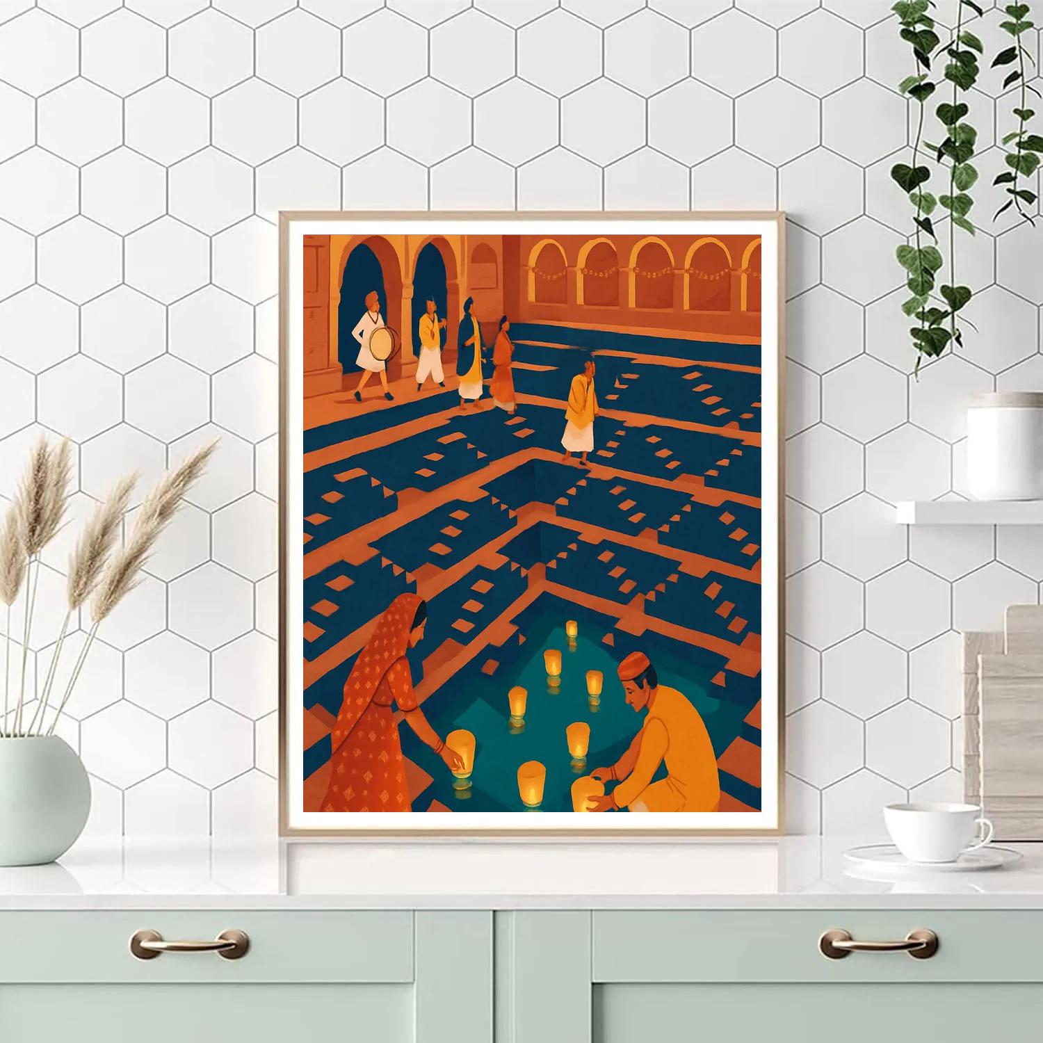 Stepwell Lantern Festival In India Numbered painting kits