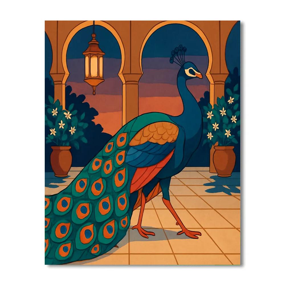 Lanternlit Palace Peacock Procession Painting by numbers kit
