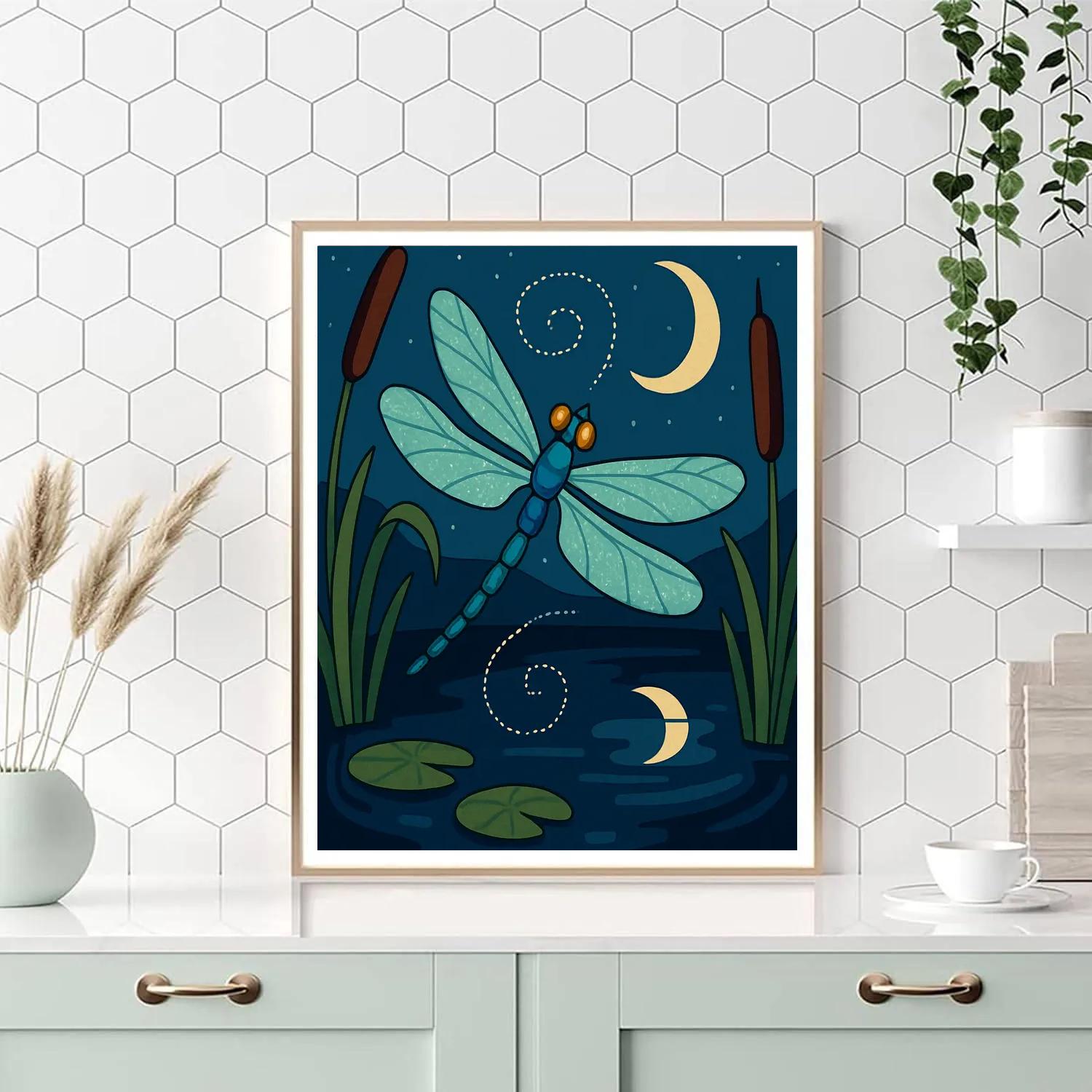 Moonlit Spiral Dragonfly Garden DIY paint by numbers