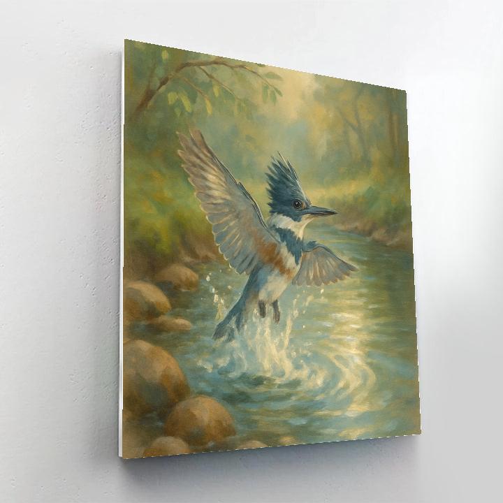 Kingfisher Splash Over Glassy Stream painting number kit