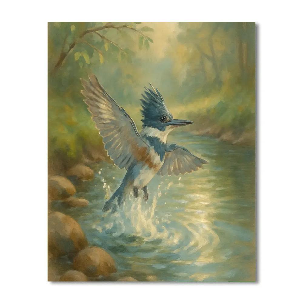 Kingfisher Splash Over Glassy Stream painting number kit