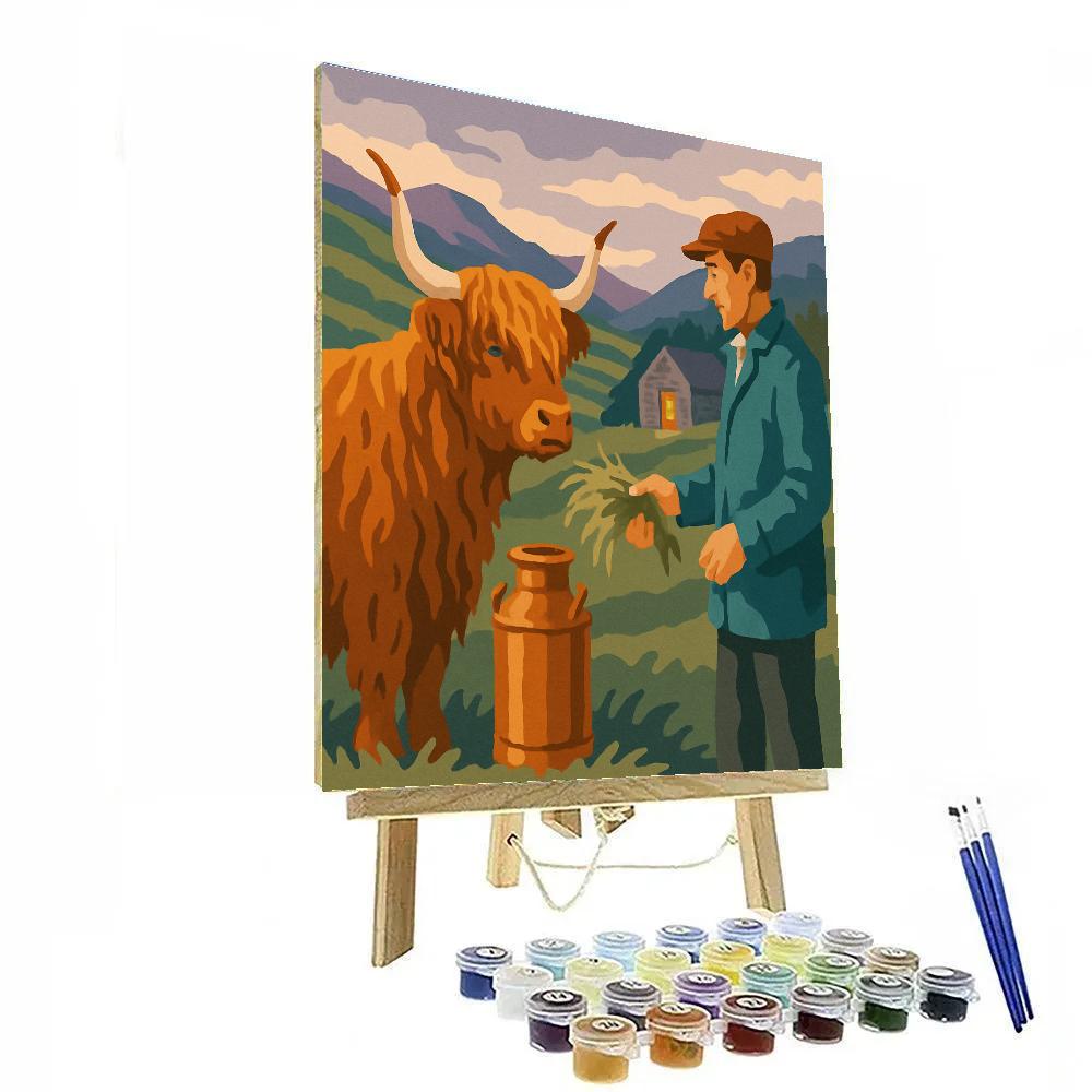 Mountain Dairy At Dusk With Cow painting number kit