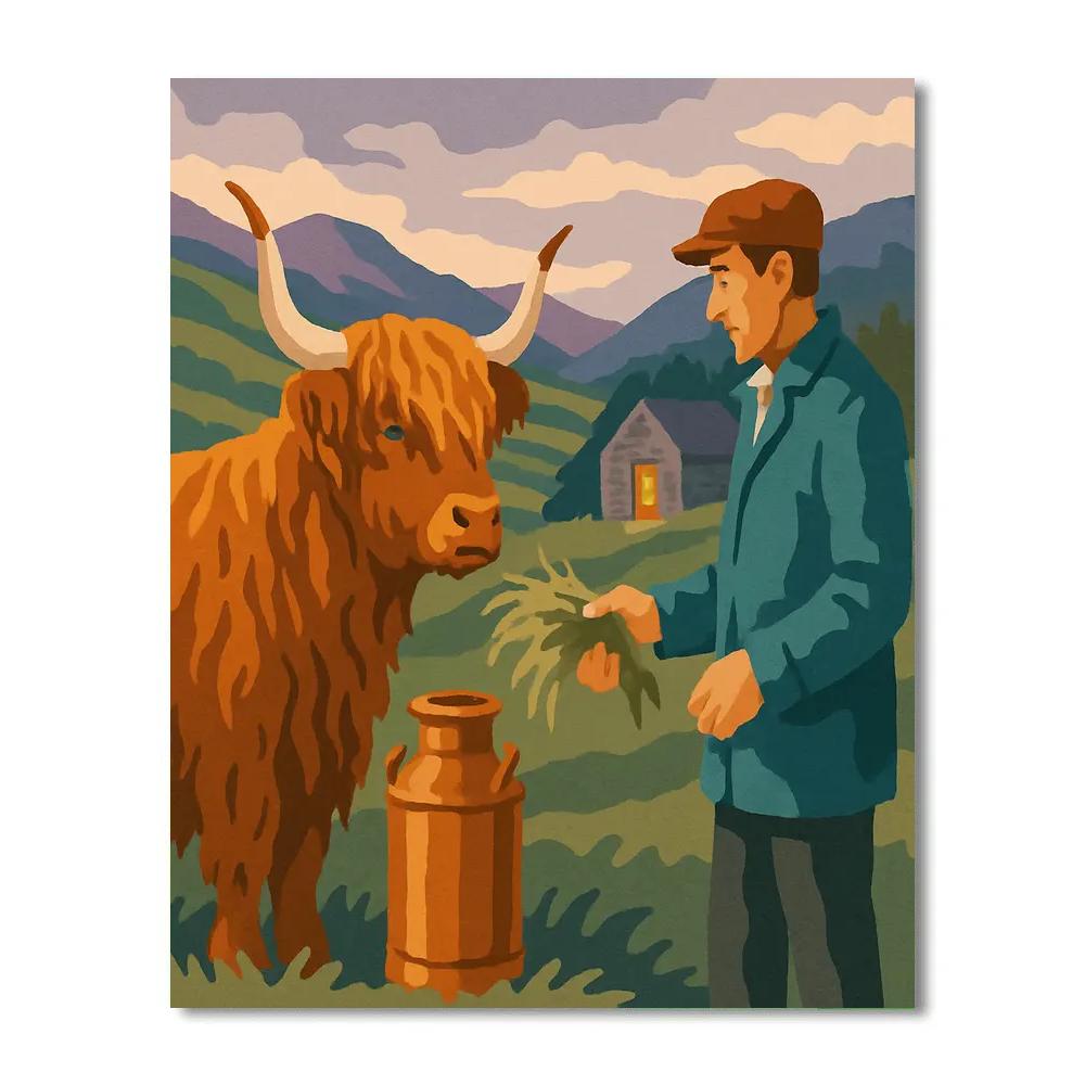 Mountain Dairy At Dusk With Cow painting number kit