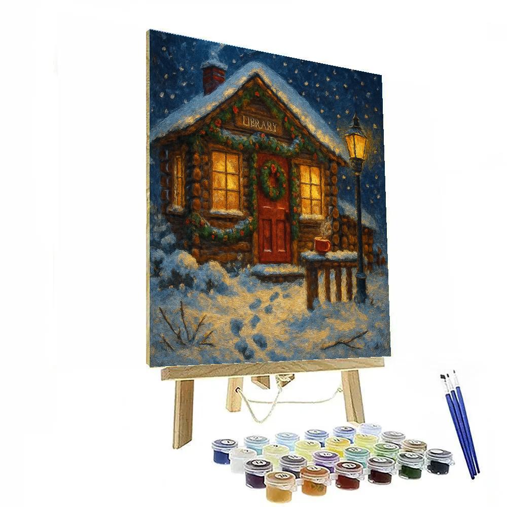 Midnight Library Cabin With Frosted Window Glow Paint by numbers art