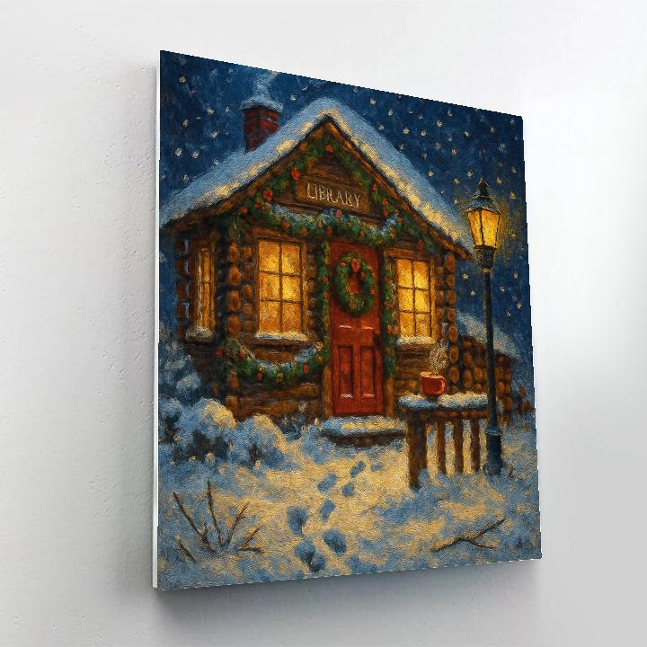 Midnight Library Cabin With Frosted Window Glow Paint by numbers art