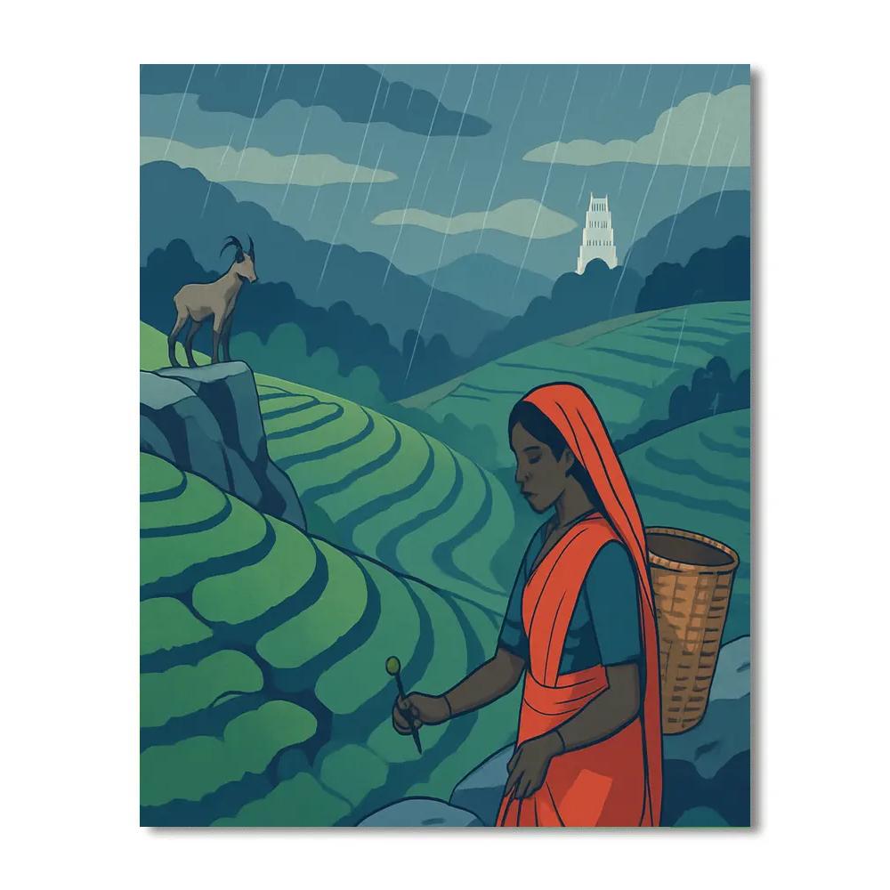 Indigo India Monsoon Tea Terraces DIY paint by numbers