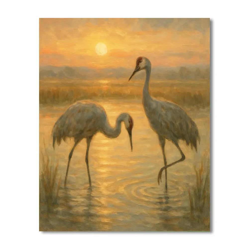 Sunrise Cranes On The Amber Flats Paint by numbers kits