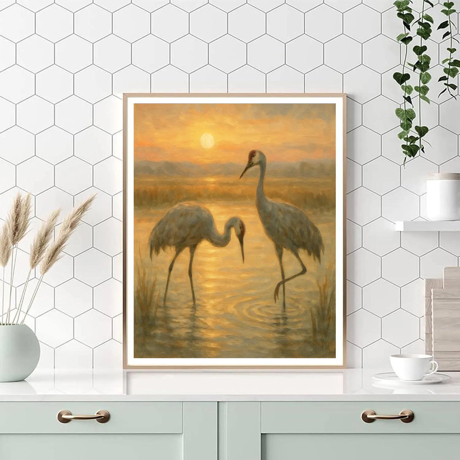Sunrise Cranes On The Amber Flats Paint by numbers kits