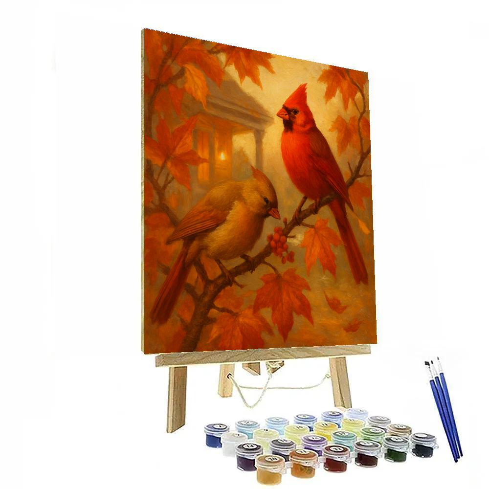 Porchlight Cardinals In Autumn Maples painting number kit