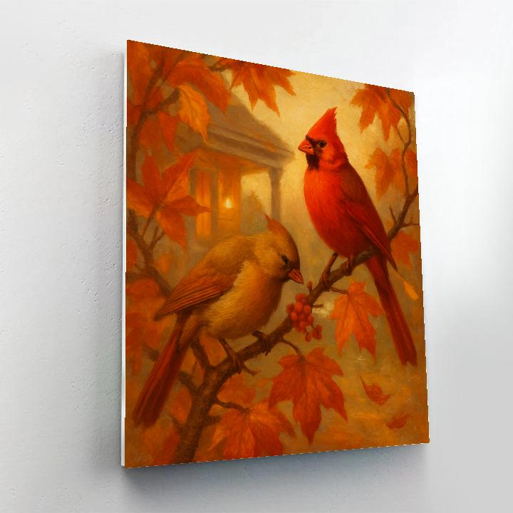 Porchlight Cardinals In Autumn Maples painting number kit