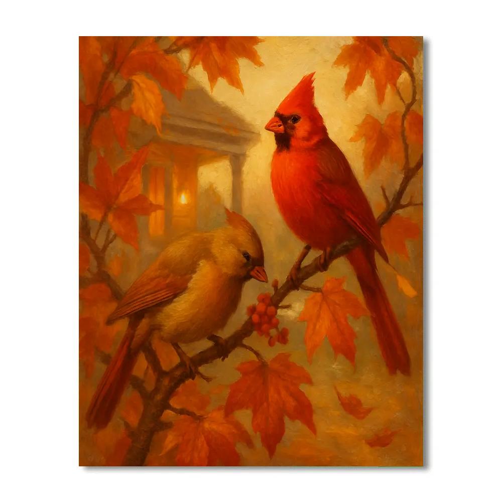Porchlight Cardinals In Autumn Maples painting number kit