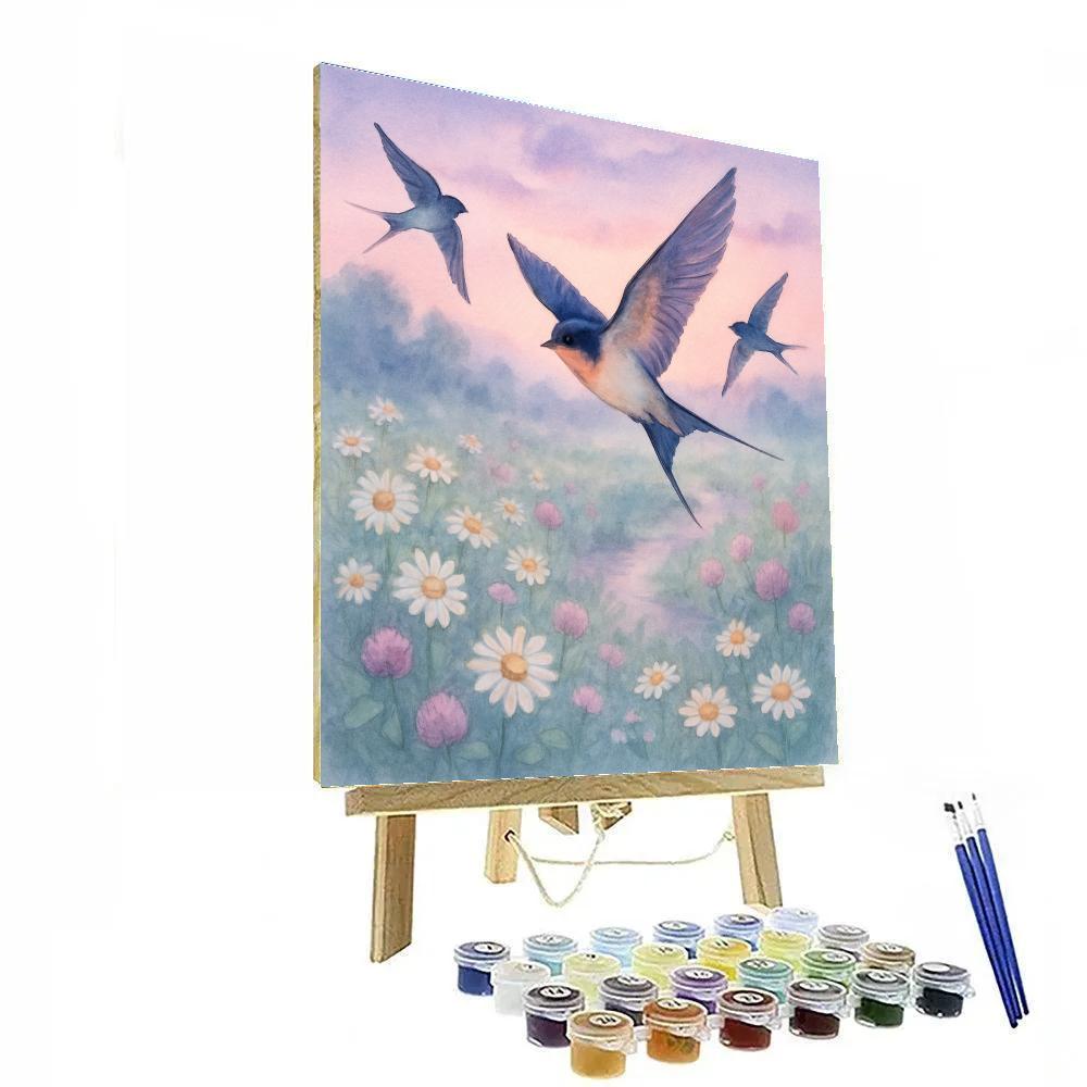 Twilight Swallows Over The Flowering Meadow DIY paint by numbers