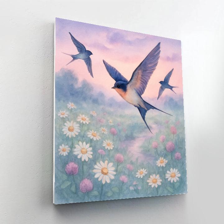 Twilight Swallows Over The Flowering Meadow DIY paint by numbers
