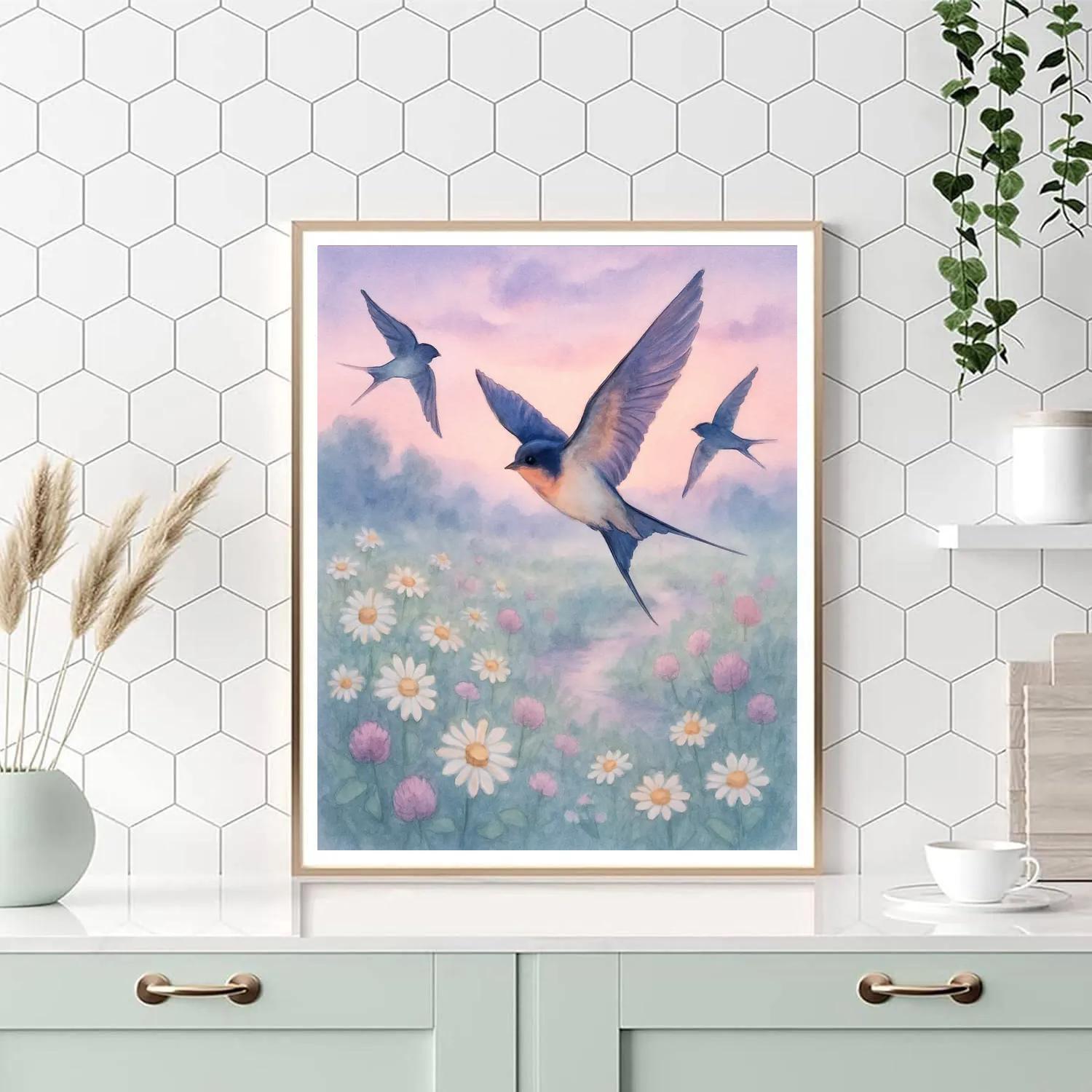 Twilight Swallows Over The Flowering Meadow DIY paint by numbers