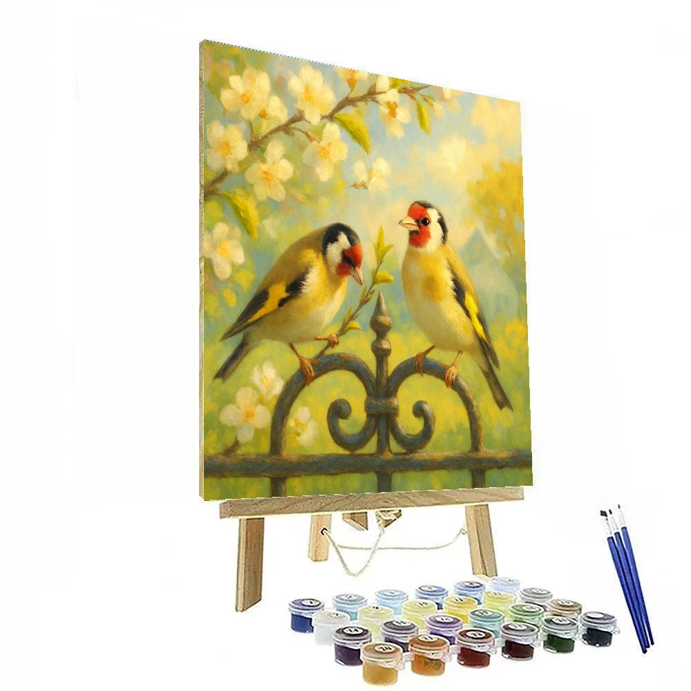 Garden Gate Finches In Early Spring Bloom paint by color