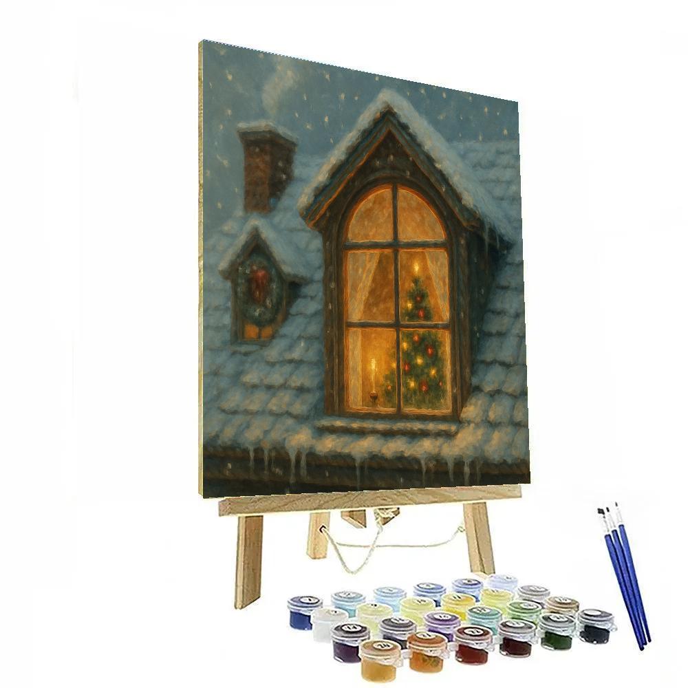 Cozy Attic Window Watching First Snow painting number kit