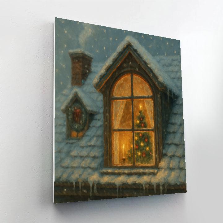 Cozy Attic Window Watching First Snow painting number kit