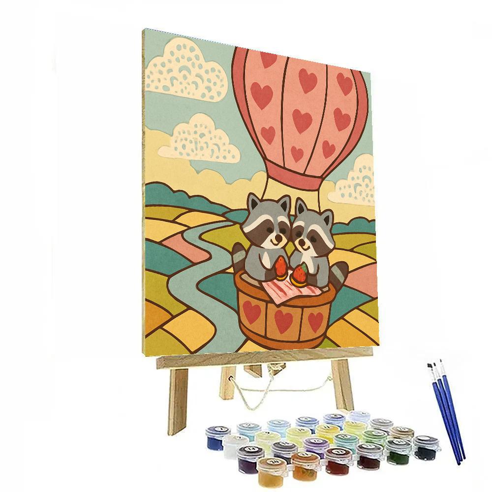 Hot Air Balloon Valentines Day Picnic Paint by numbers kits