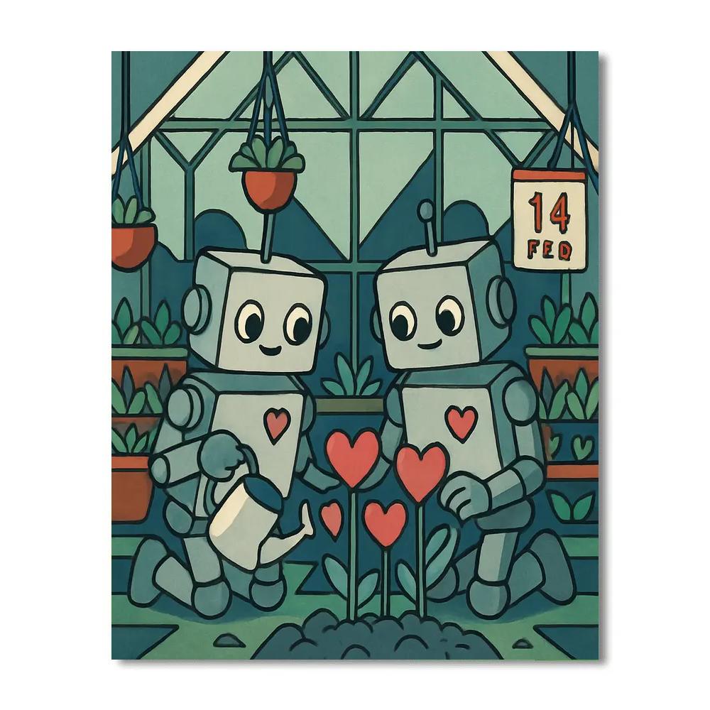 Robot Gardeners On Valentines Day Number painting