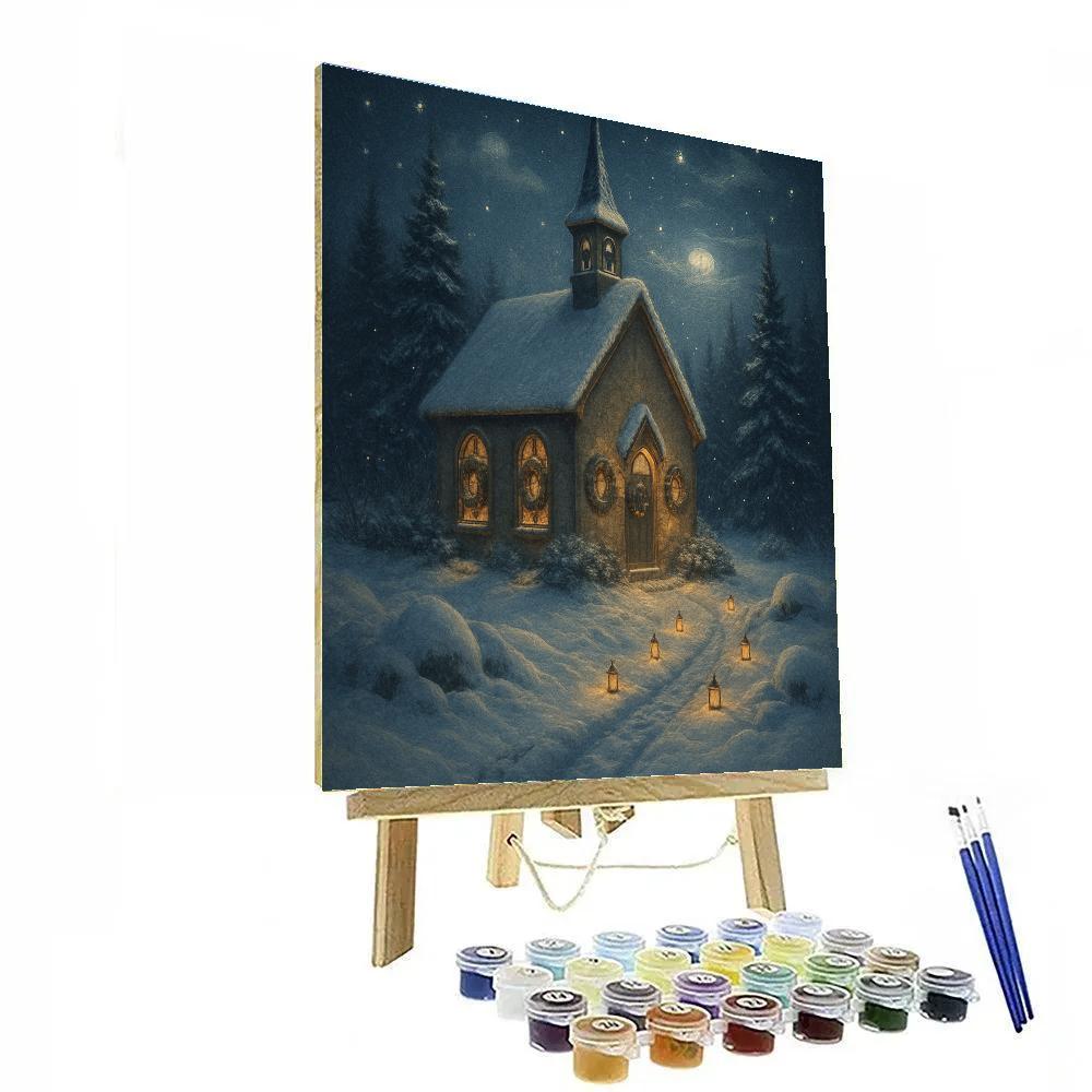 Moonlit Chapel With Snowy Bell Path Paint by numbers kits