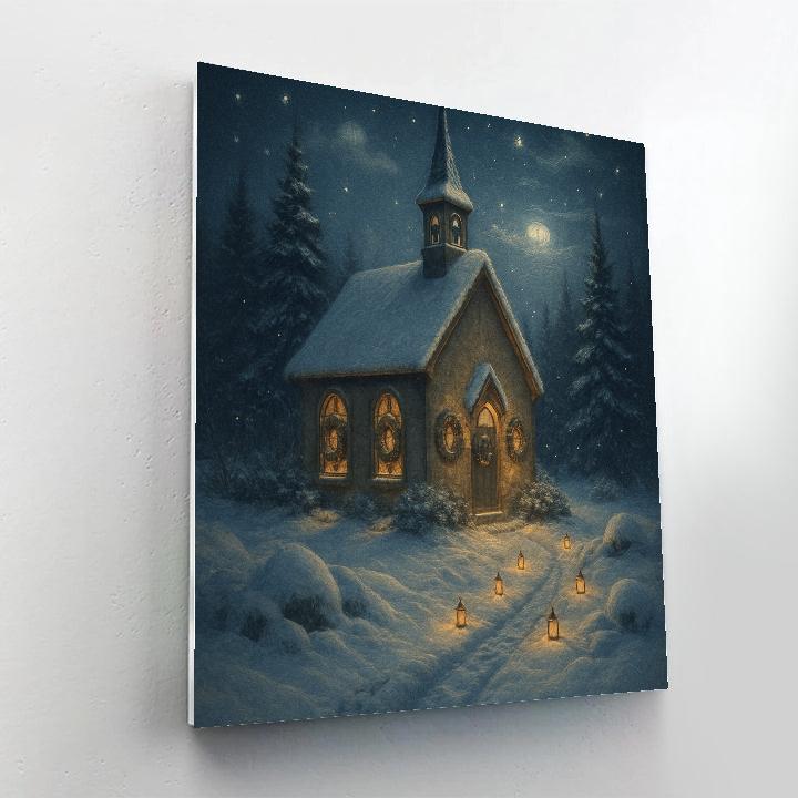 Moonlit Chapel With Snowy Bell Path Paint by numbers kits