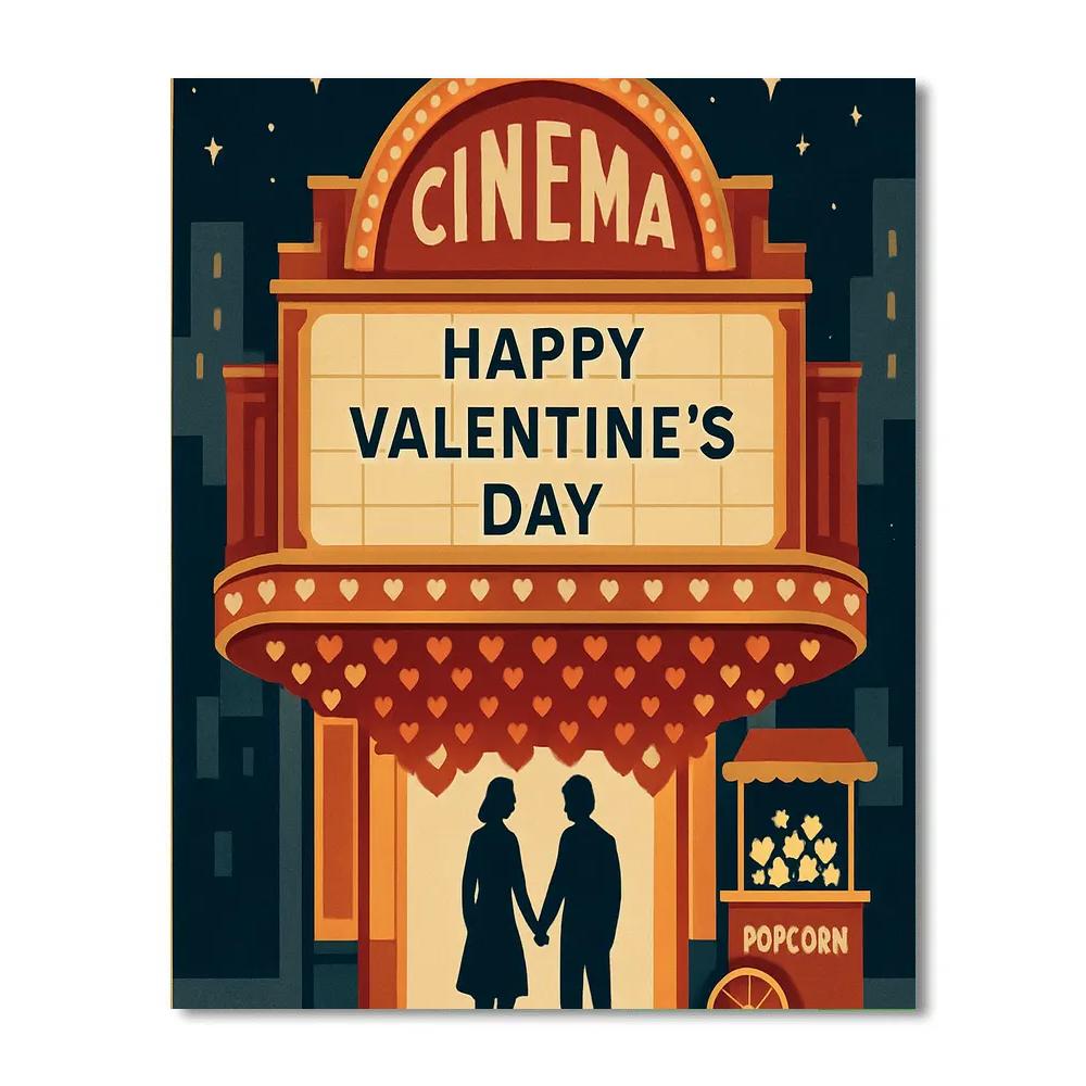 Cinema Marquee Valentines Day Night Painting by numbers kit