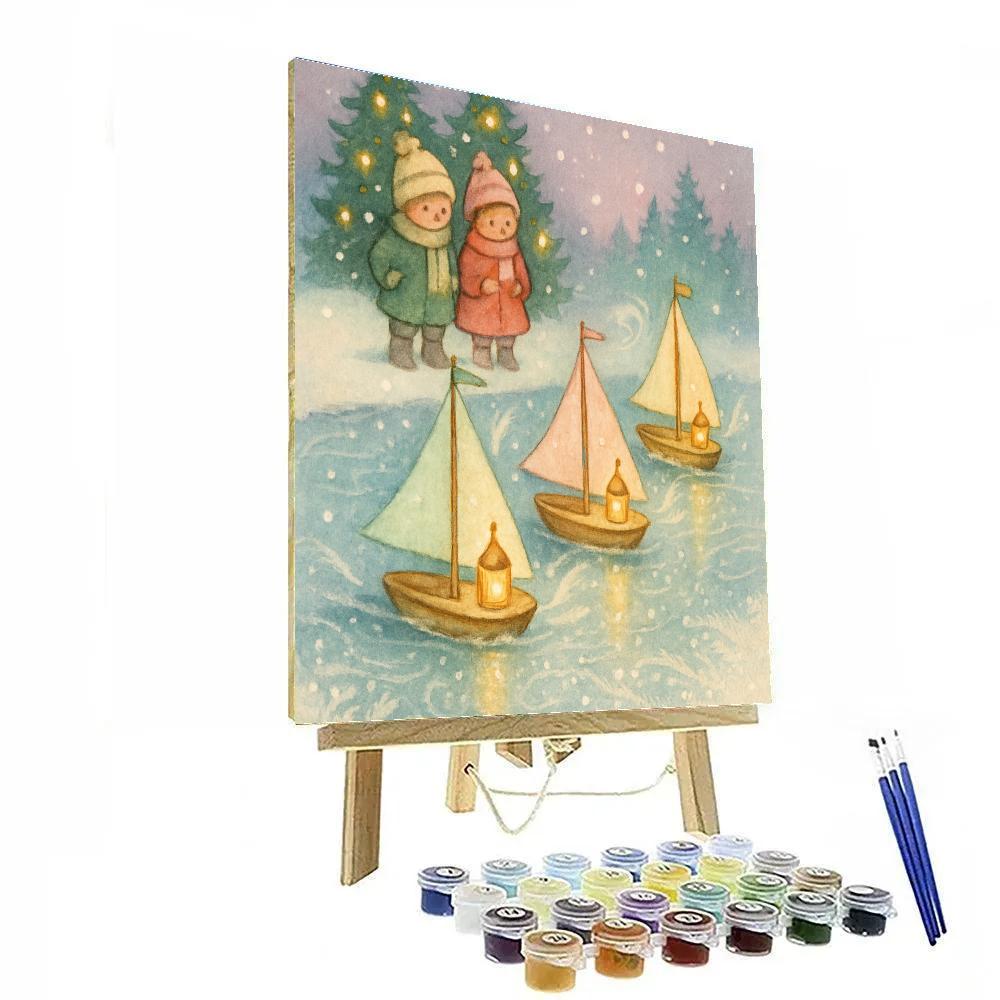 Toy Sailboat Regatta On Frozen Pond painting number kit