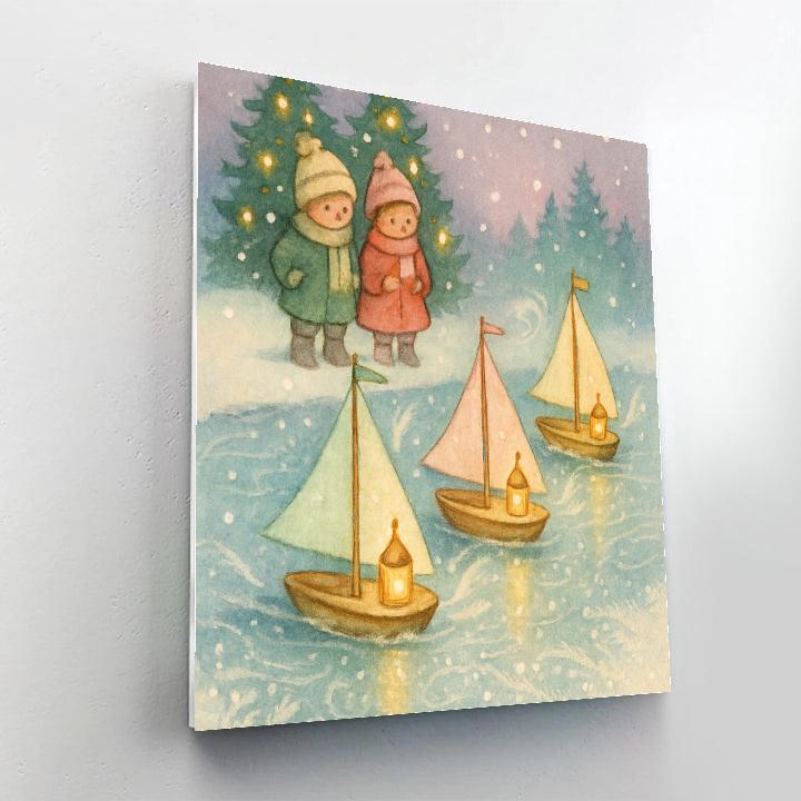 Toy Sailboat Regatta On Frozen Pond painting number kit