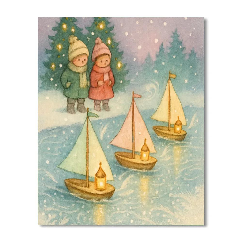 Toy Sailboat Regatta On Frozen Pond painting number kit