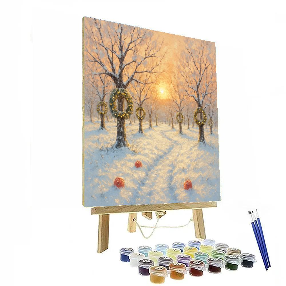 Golden Sunrise Over Frosted Orchard Wreaths Paint by numbers kits