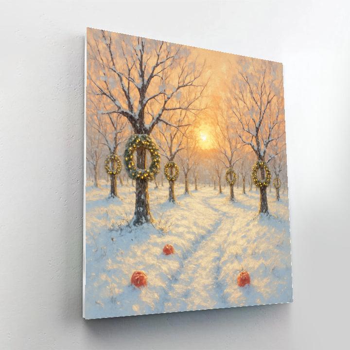 Golden Sunrise Over Frosted Orchard Wreaths Paint by numbers kits
