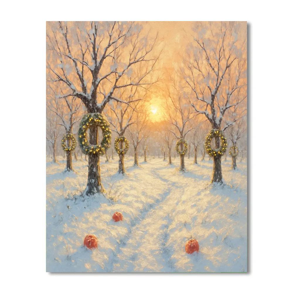 Golden Sunrise Over Frosted Orchard Wreaths Paint by numbers kits