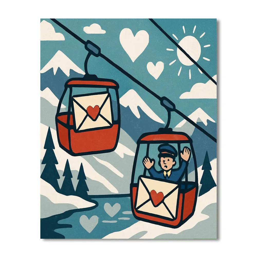 Valentines Day Mountain Cable Car Letters Painting by numbers kit