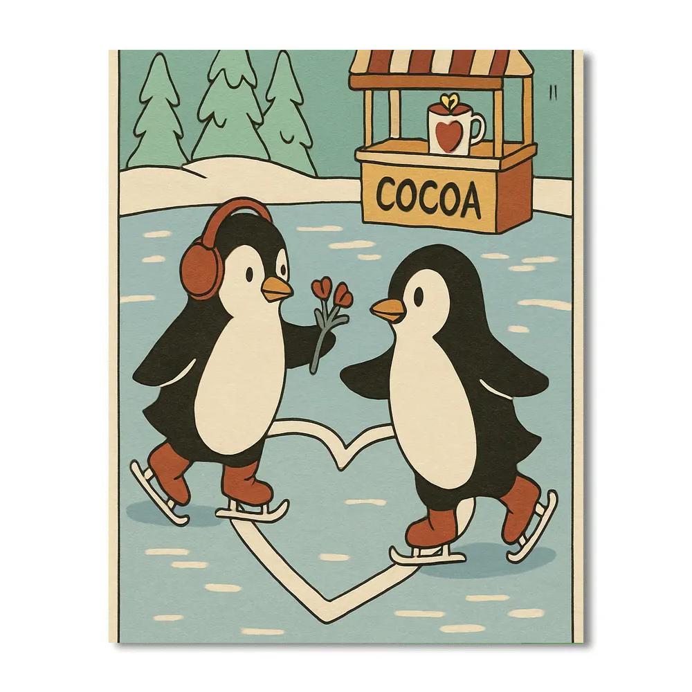 Valentines Day Ice Skating Heart Trail Painting by numbers kit